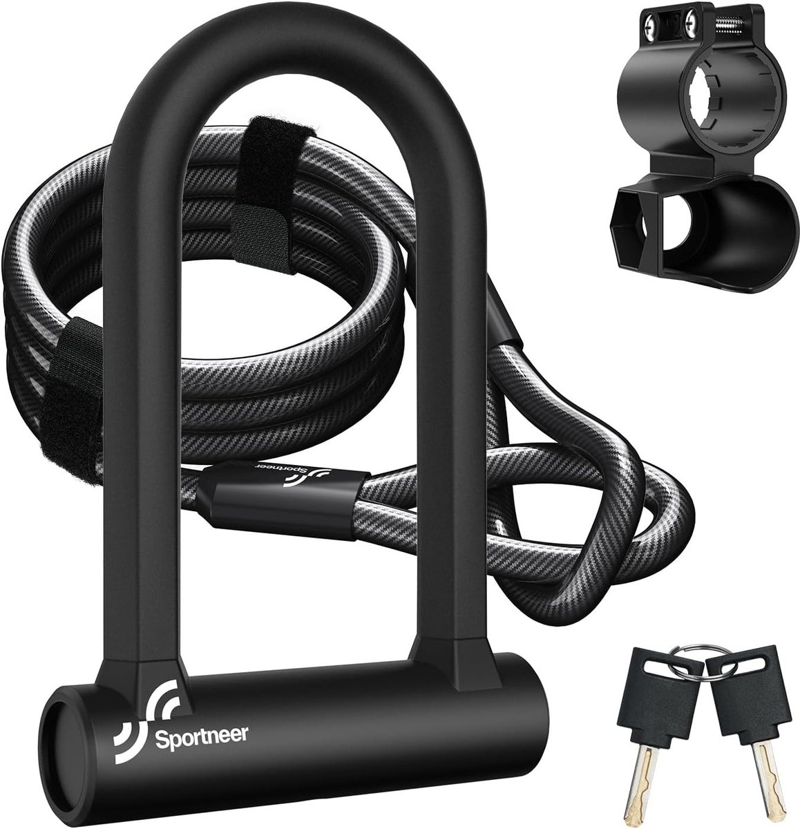 Fietsslot kind - Zwart - 16 mm - U-slot met kabel - Voor Fiets