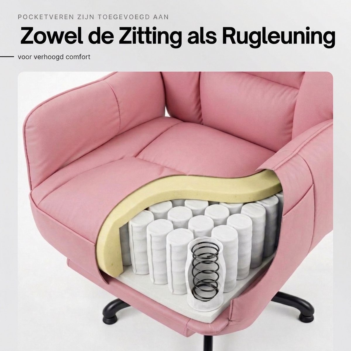 Dowinx gamestoel - Gamestoelen - Verstelbare Gamingstoel - Ergonomische Bureaustoel - Grote Bureaustoel - Game stoel massage - Bureaustoel pocketvering - Game bureaustoel - chair - PU - Roze thumbnail 2
