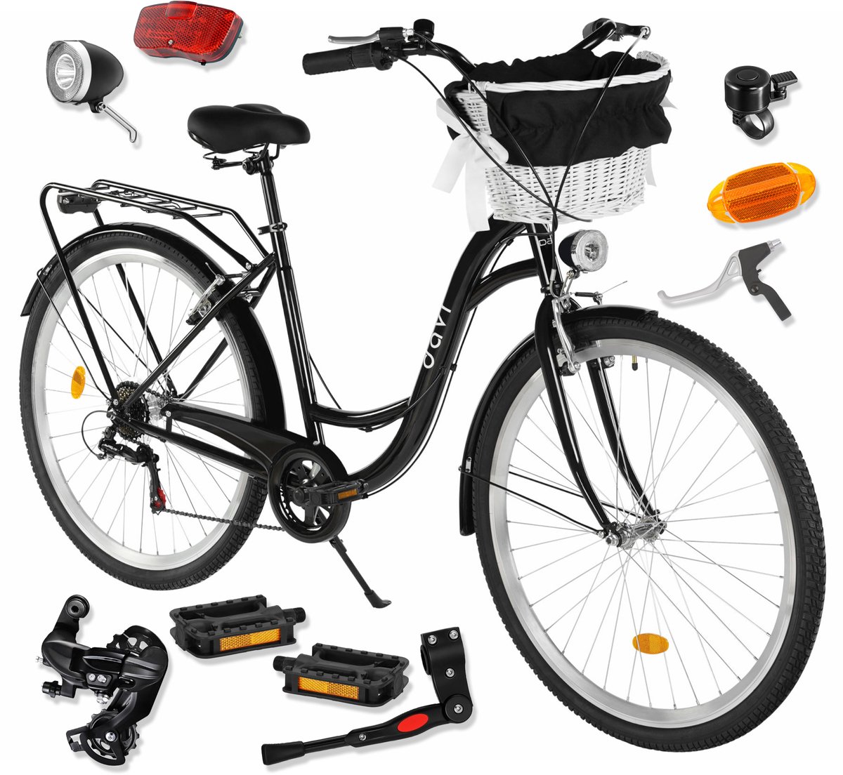 Davi Emma – Stadsfiets – 28 inch – 7 versnellingen – Shimano – V-brake – Lage instap – Zwart