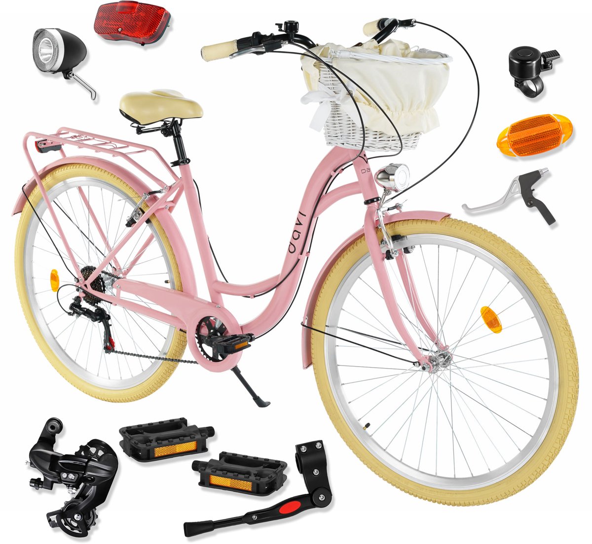 Davi Emma – Stadsfiets – 28 inch – 7 versnellingen – Shimano – V-brake – Lage instap – Roze/Creme