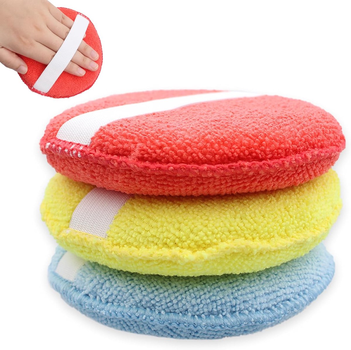 Carwash spons set 3 stuks - grote polijstpad 13 cm - microfiber schoonmaak spons - ShopVlot