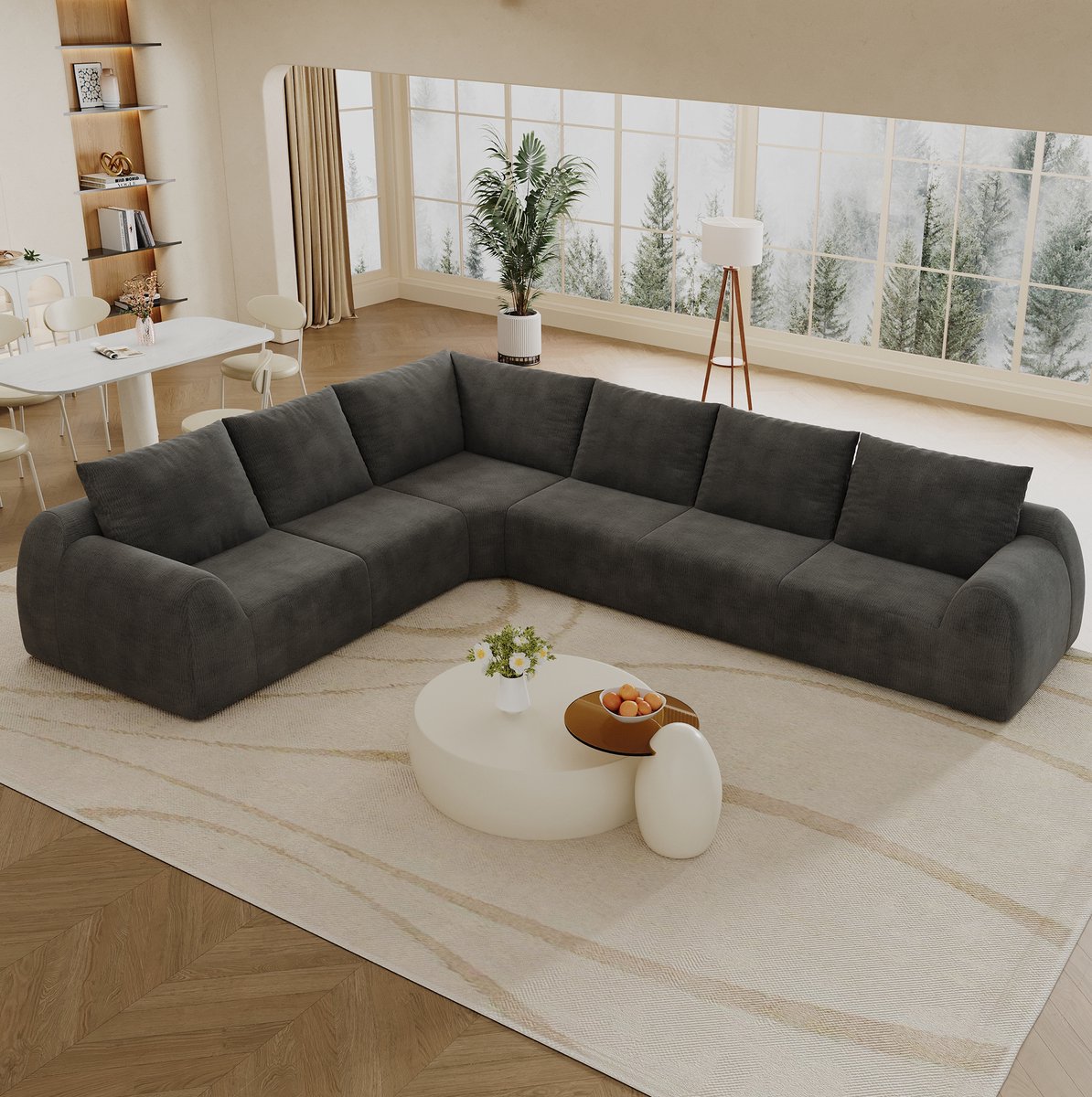 HAUSS SPOLE Hoekbank - Boneless L-Vormig - Comfortabel Met Hoge Veerkracht Schuim - Voor Woonkamer En Appartement - Stof Donkergrijs