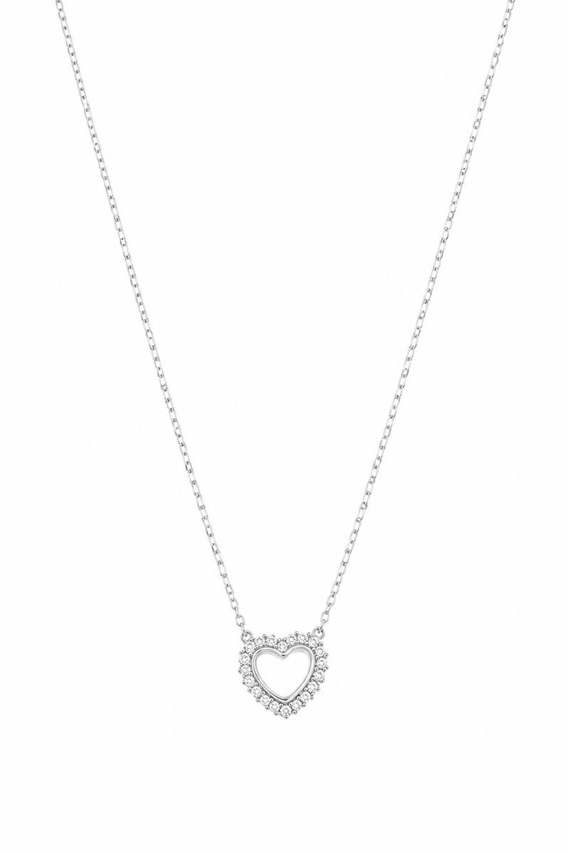 Miwalabel® - Hart ketting dames met Sierkristallen® - Silver plated - Open hart - Steentjes - Sieraden - Halsketting - Cadeau voor vrouw - 35 - 40cm verstelbaar - Zilver - Minimalistisch