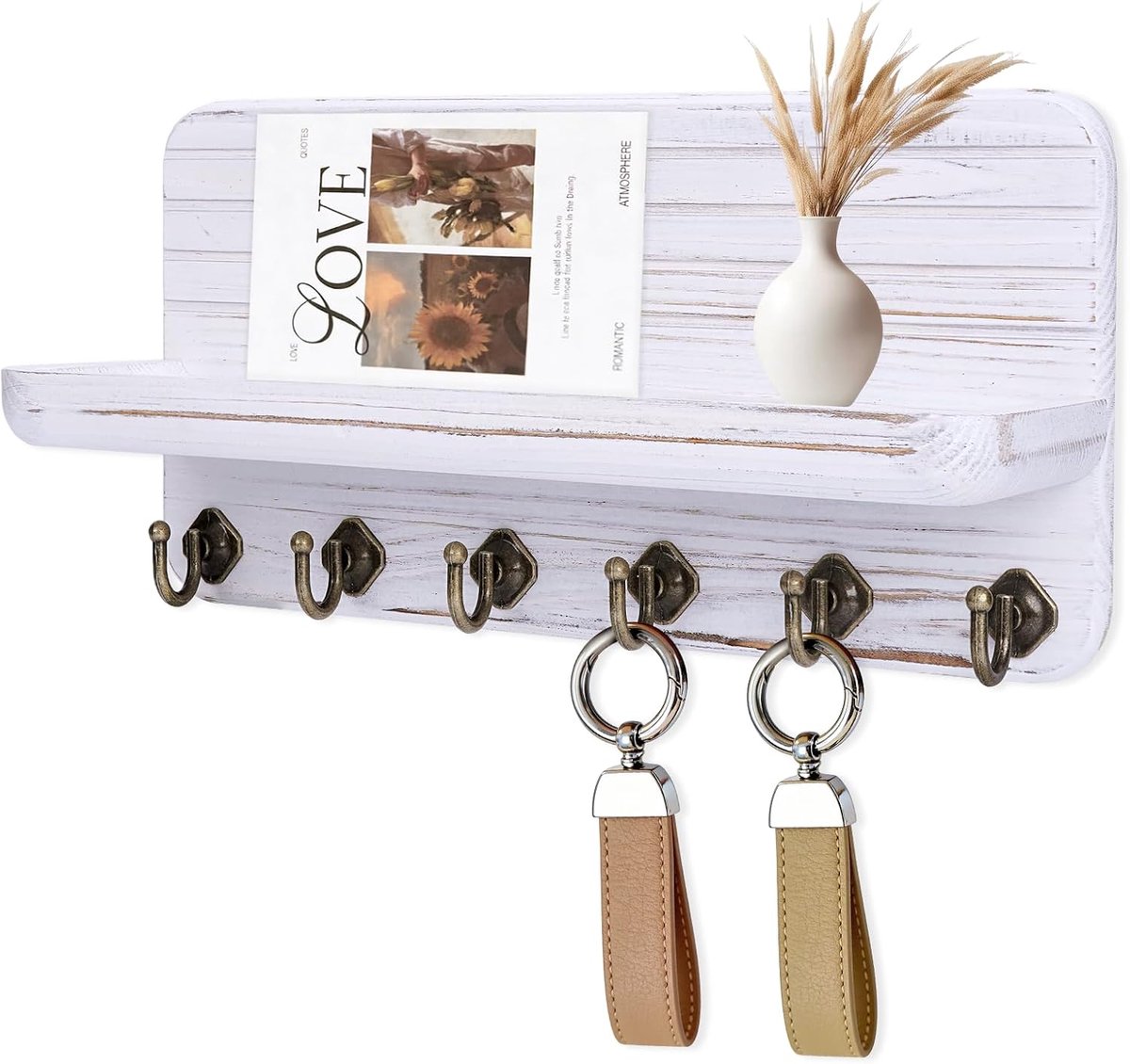 Key Rack Wall Mounted Wooden Key Holder Wall Key Holder with 6 Hooks Entrance Kitchen Office Living Room (Antique - ShopVlot
