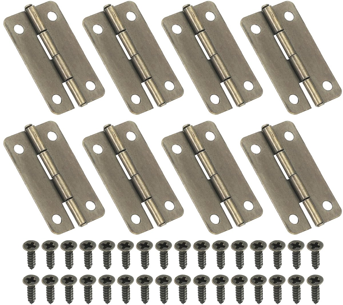 8 Stuks Mini Klapscharniere 270 Graden, 30x17mm, Bruin met Schroeven