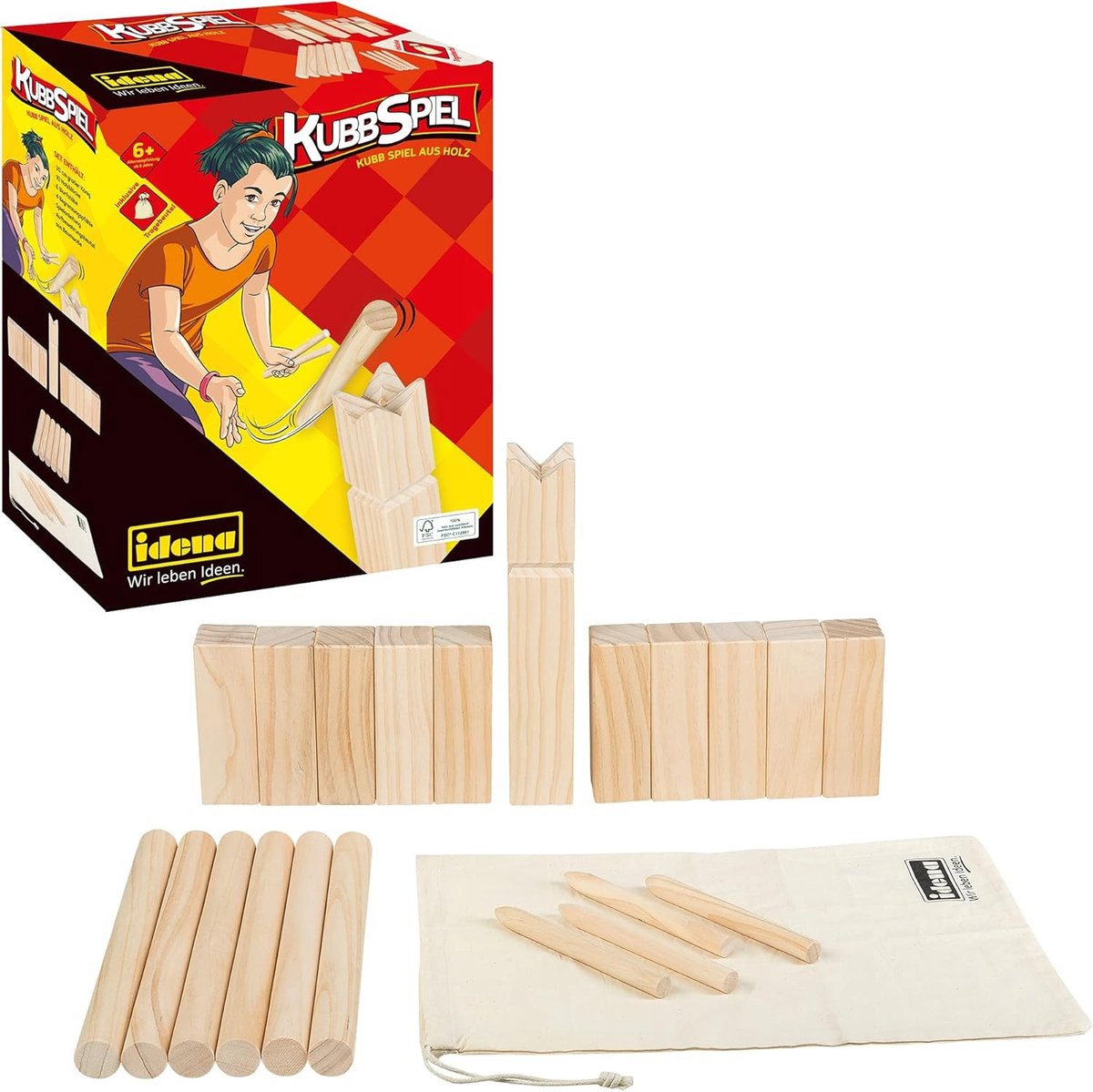 Schaakstenen - Houtkleuren - Kubb Spelset met 10 kubbs, 6 werphout en 4 hoekstaven - Buiten Werpspel voor 2-12 Spelers