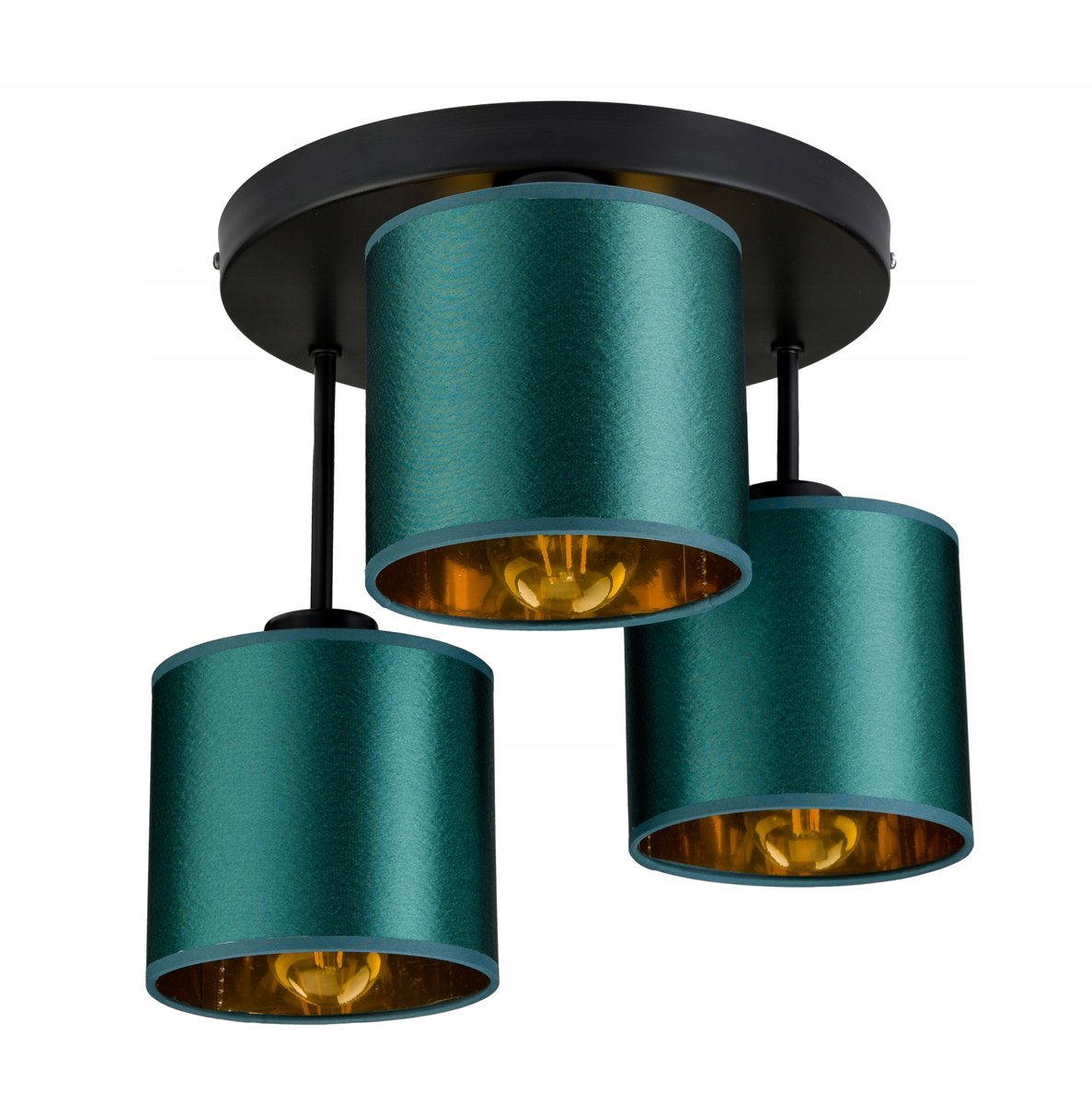 Merkloze Plafondlamp met Groene Stoffen Kap en Gouden Binnenkant