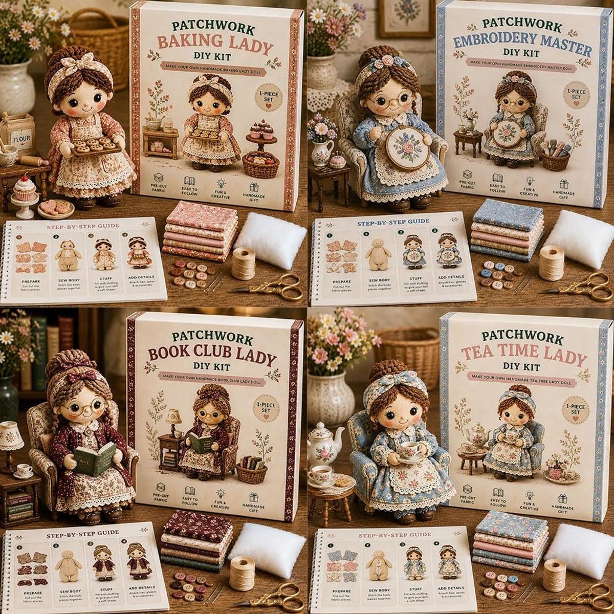 Patchwork DIY Poppenset - DIY Vilt Knutselset - 3D Schattige Pop van Vilt - 3D Vilt Naaipakket - Creatieve Handwerkset - Cadeau voor Volwassen Beginners, Poppen- en Knutselliefhebbers - Tuinmeisje