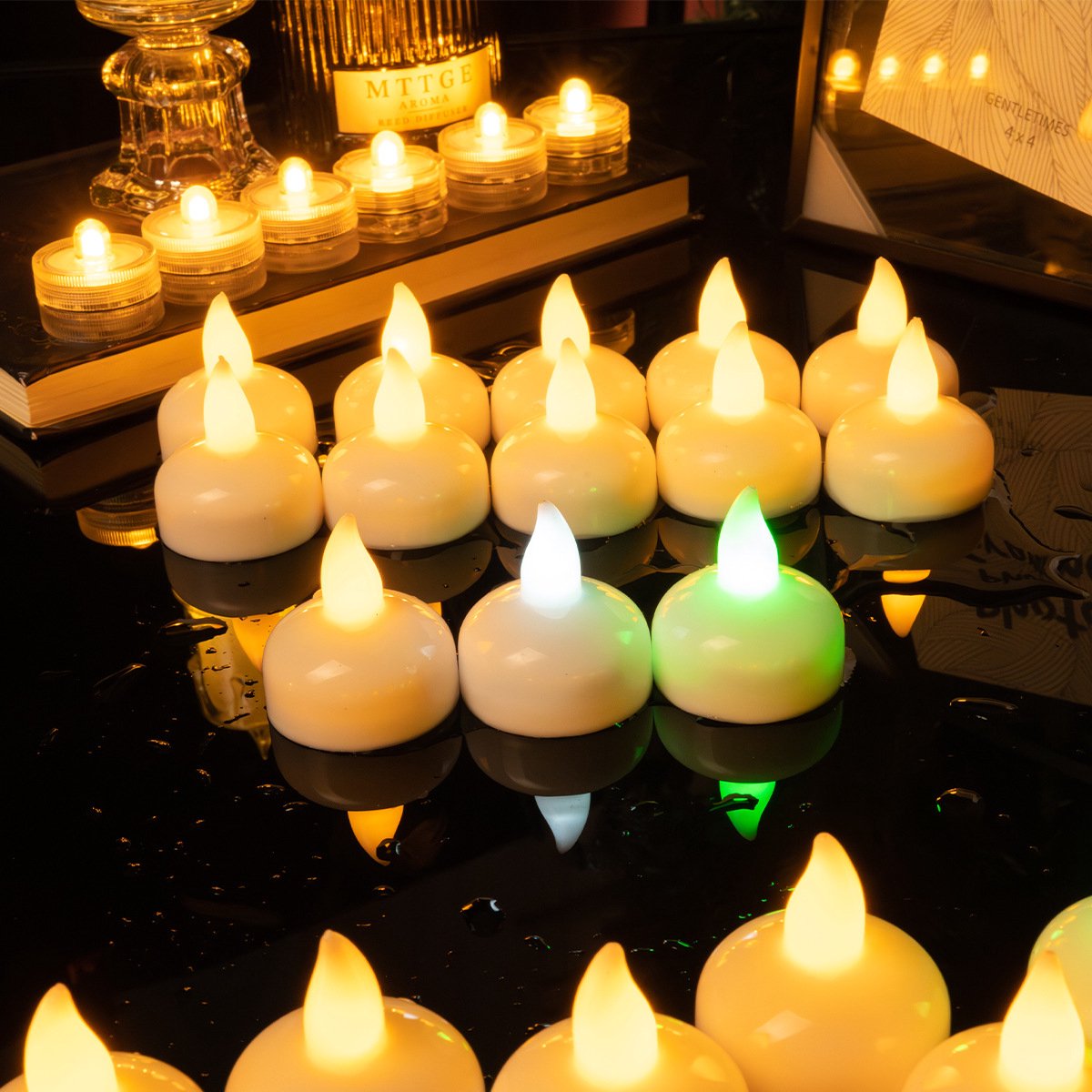 Verpakking van 20 stuks – Vlamloze LED-drijvende kaarsen – Waterdichte LED-drijvende theelichtjes – Gaan automatisch branden als ze nat worden – Geschikt voor Valentijnsdag, bruiloften, zwembaddecoratie, feestdecoraties en tafeldecoratie.