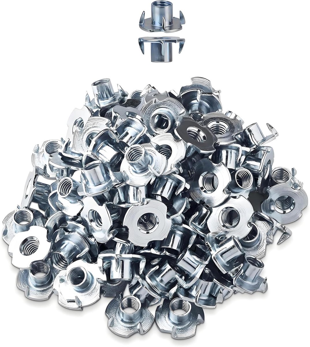 LIKERAINY 4 Piece T Nuts M8 x 12mm Metal T Nut Furniture Threaded Inserts for Woodworking Climbing Holds Furniture - ShopVlot