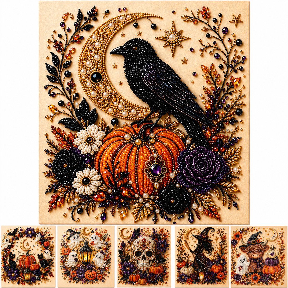 Namajunas - Halloween diamond painting - diamond painting volwassenen - parel diamond painting met lijst - DIY hobby knutsel - Halloween decorations - decoratie - huis decoratie - wanddecoratie - spook - pompoen - herfstdecoratie - cadeau - creatief