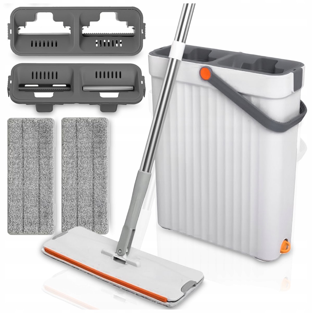 Mop Plat Set met Emmer, Wringer & 3 Doeken - Efficiënt Schoonmaken