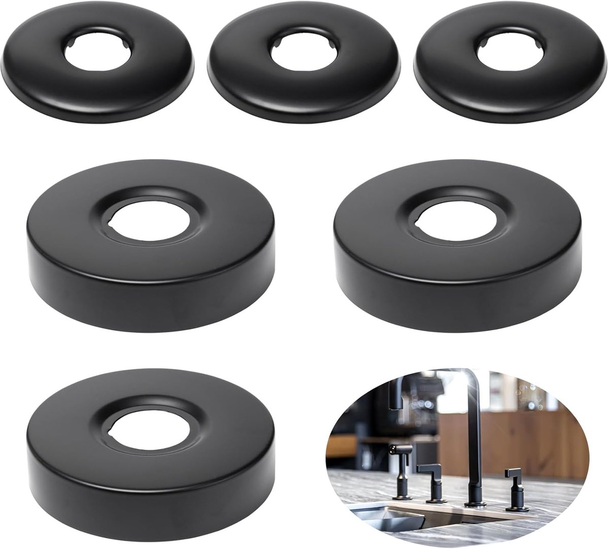Stainless Steel Cover Rosettes, Round, Diameter 21 mm/25 mm, Shower Fittings, Black Flat Cover, Water Tube, Wall Pipe - ShopVlot