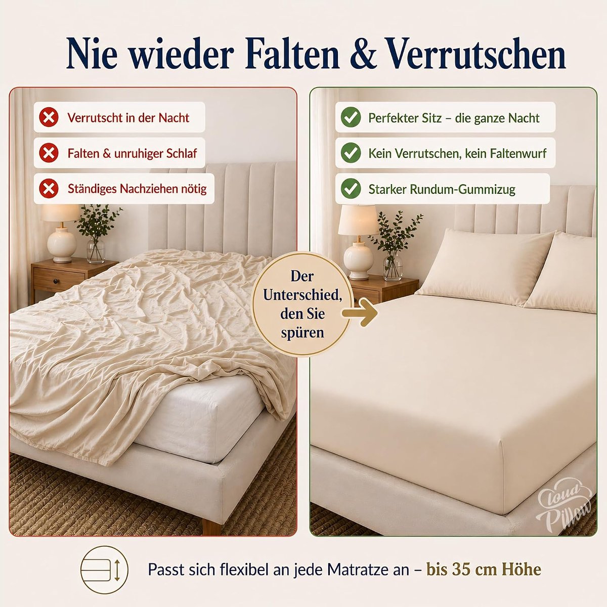 Cloud Pillow Fitted Sheet 200x220 cm, Jersey for High Mattresses and Everyday Sleeping Comfort - ShopVlot