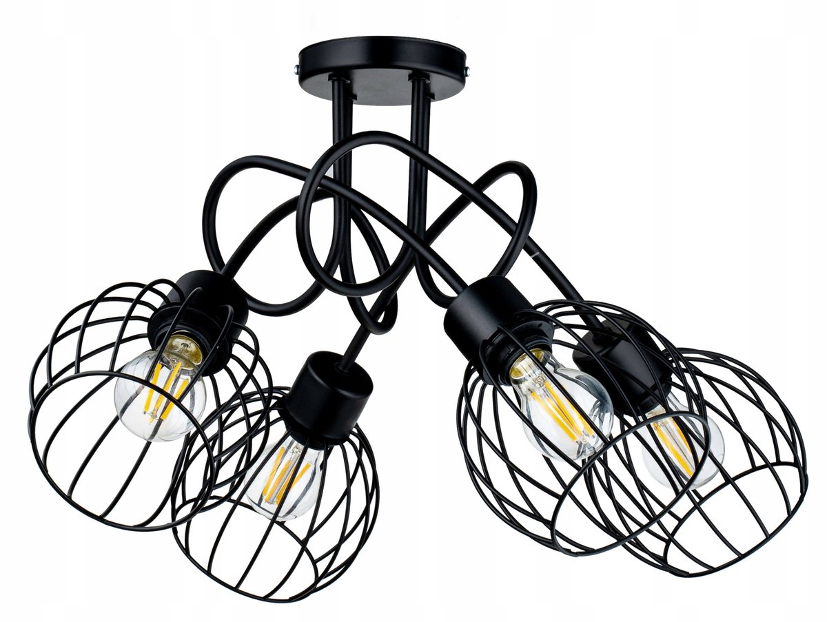Hanglamp Loft Metaal Zwart 4xE27 Draadbol