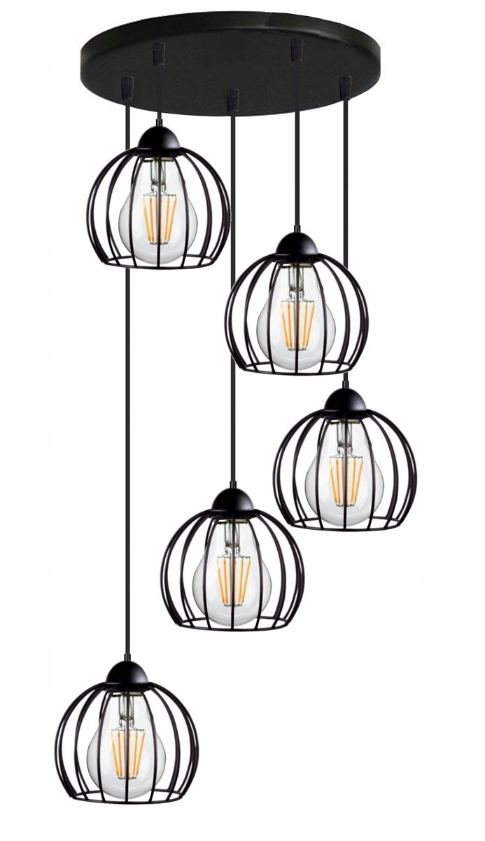 Draadlamp Hanglamp Zwart 5xE27 - Stijlvol en Functioneel