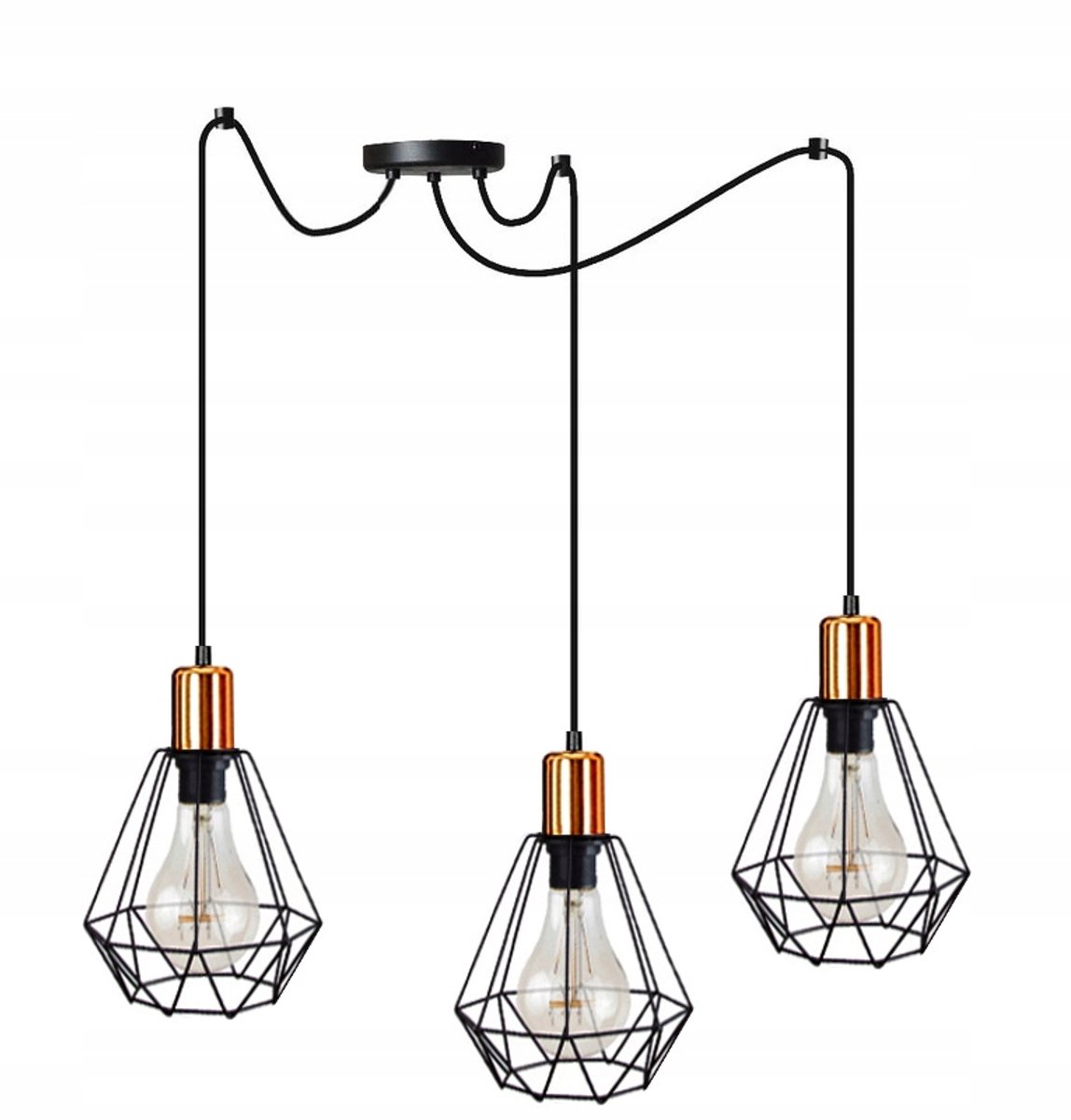Hanglamp Diamant Spider Zwart/Koper E27 3x60W
