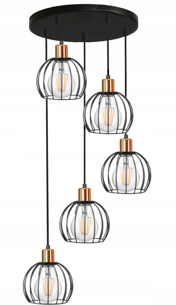 Zwarte Hanglamp met Diamantvormige Kap, 5xE27 Fittingen