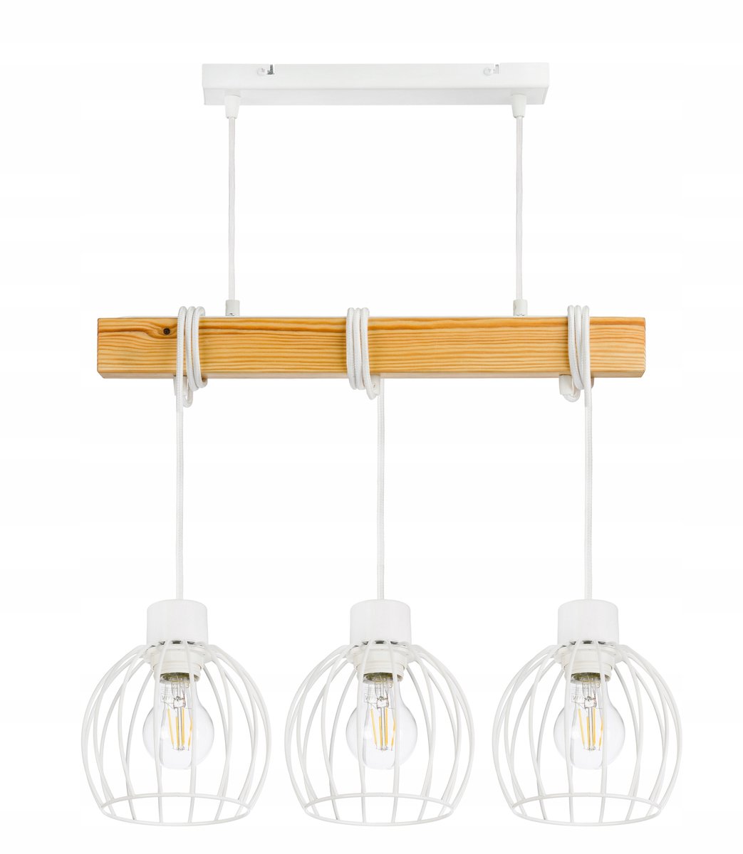 Hanglamp Houten Balk Wit Metaal 3x E27 Loft Stijl