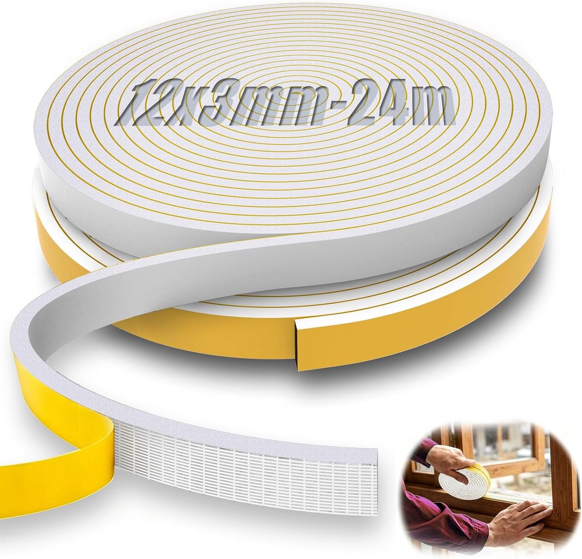 12 x 3 mm schuimrubberen afdichting, 24 m, EPDM-plakband, geluidsarm - ShopVlot