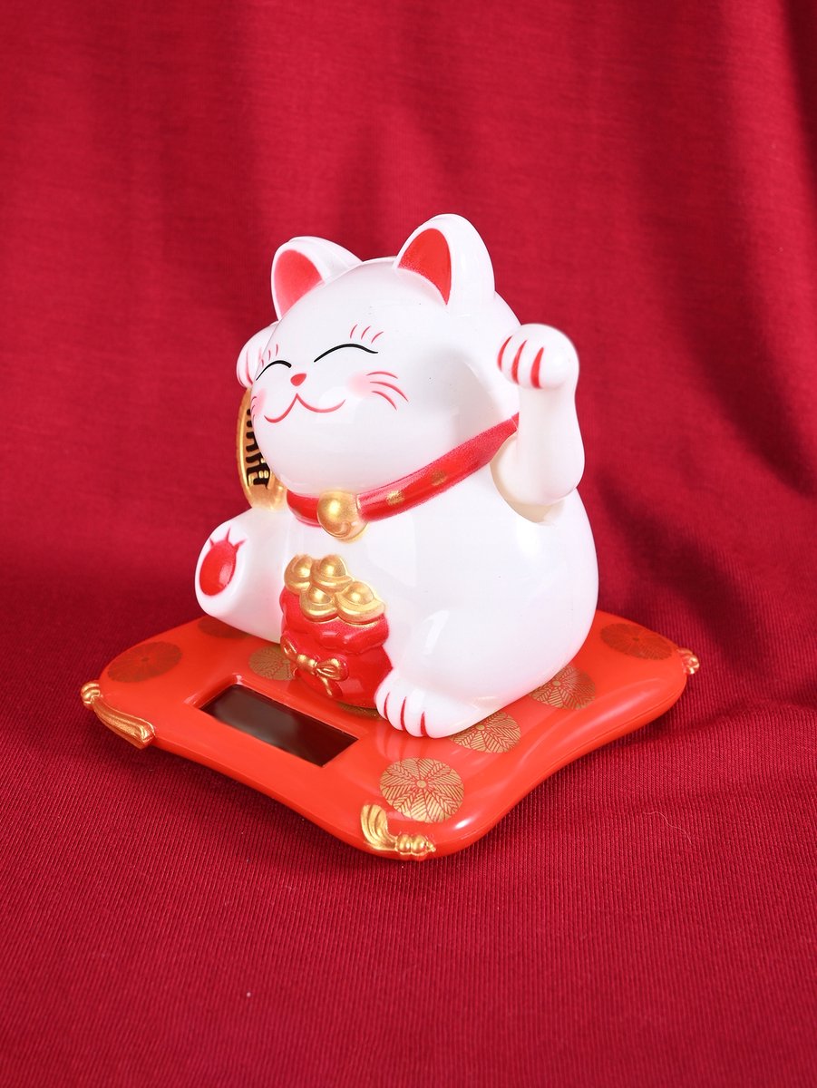 Maneki Neko Gelukskatje met Zwaaiende Poot - Wit 7,5cm