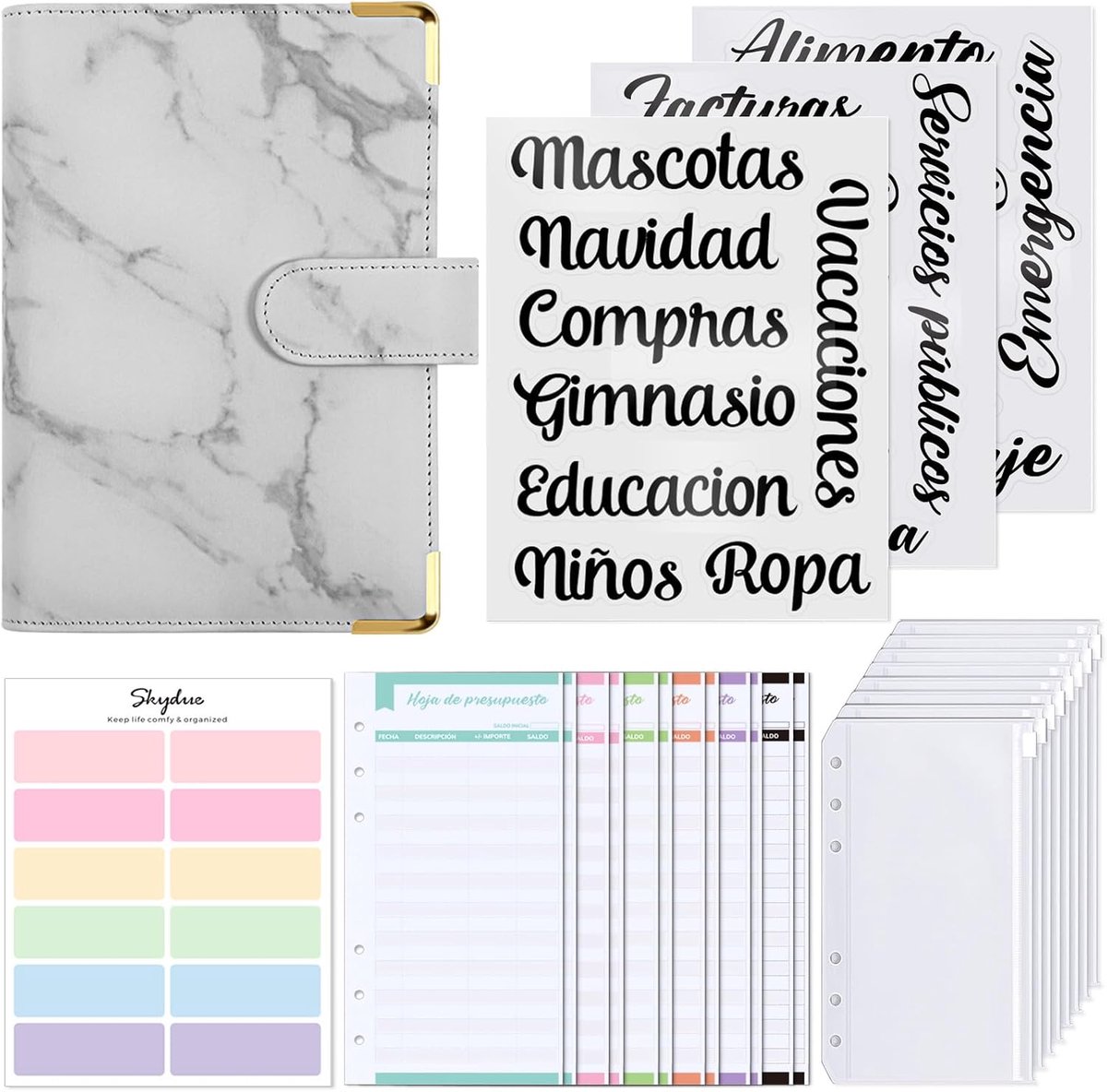 Budget planner - marmergrijs - met spaardoelen en enveloppen - bespaar eenvoudig geld - ShopVlot
