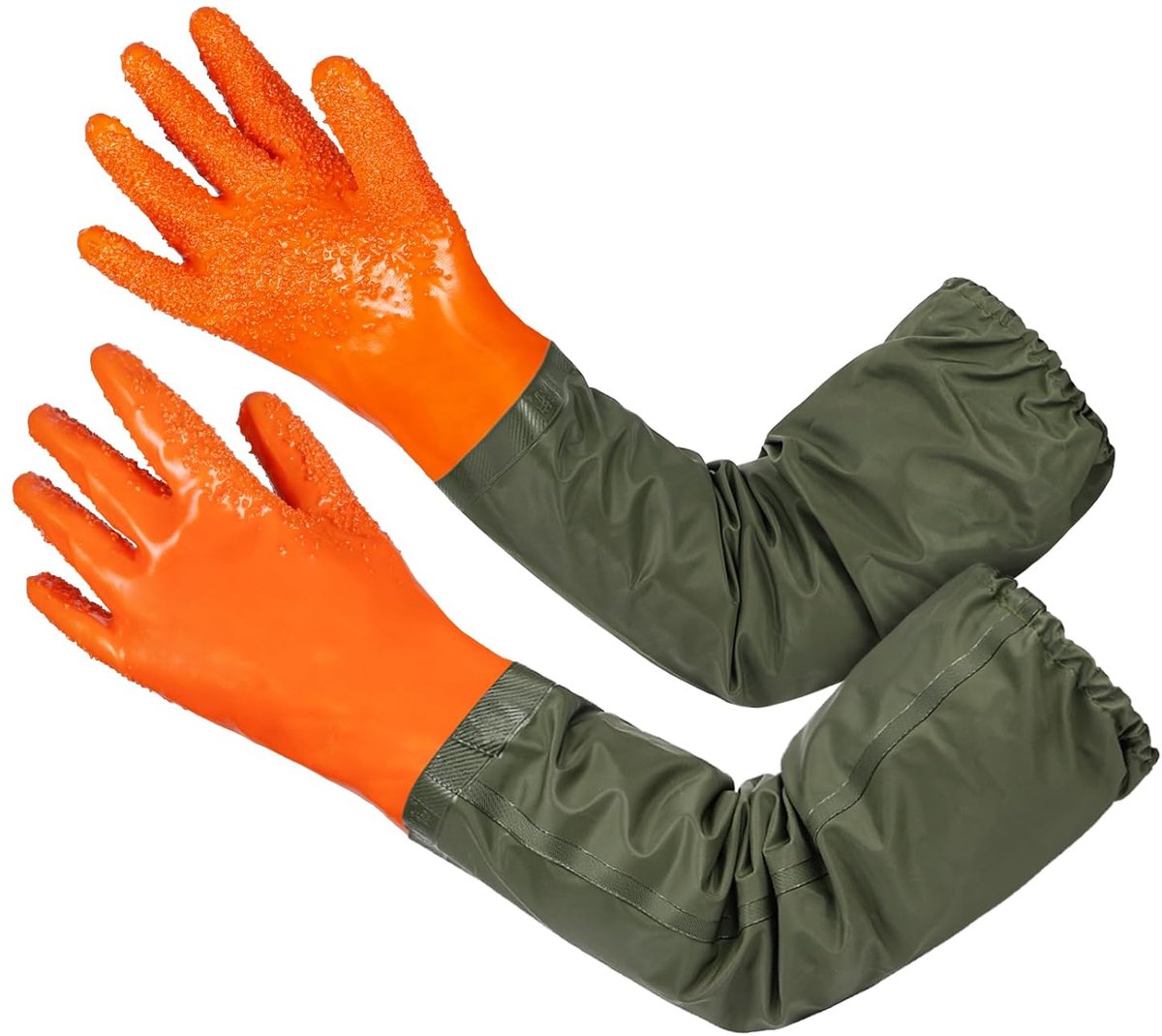 Vijverhandschoenen 70 cm - oranje - verdikt (gevoerd) - bescherming bij vijveronderhoud - ShopVlot