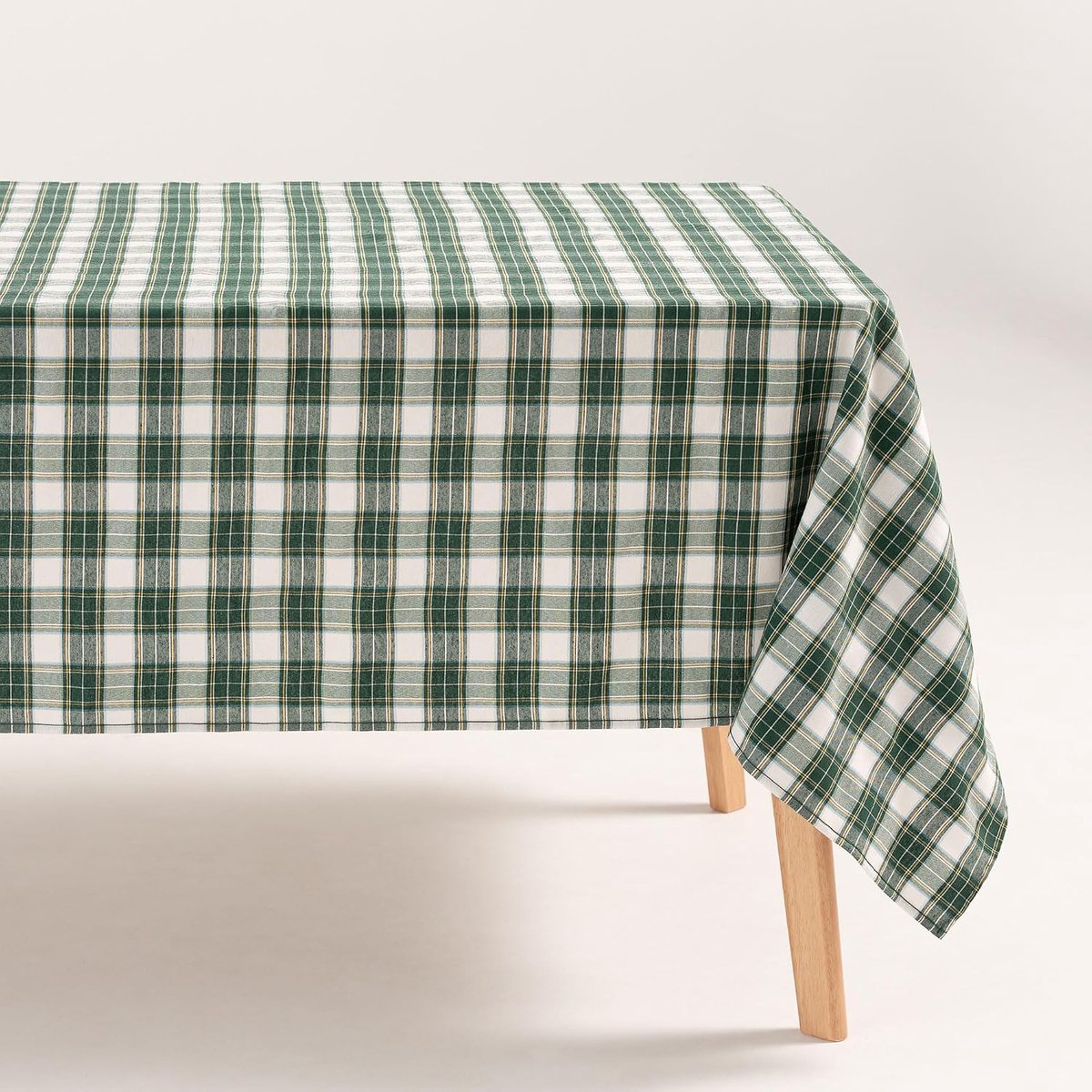 Tafelkleed kerst 140 x 300 cm - witte groene geblokte stof - elegant design - stijlvolle kerstdecoratie - ShopVlot