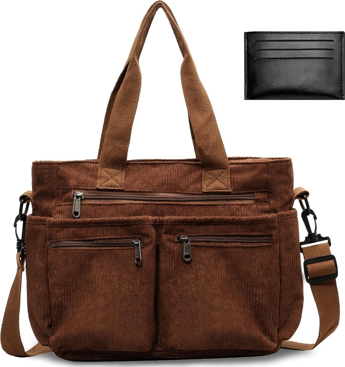 Schoudertas dames medium - corduroy - met rits - ideaal voor school en werk - ShopVlot