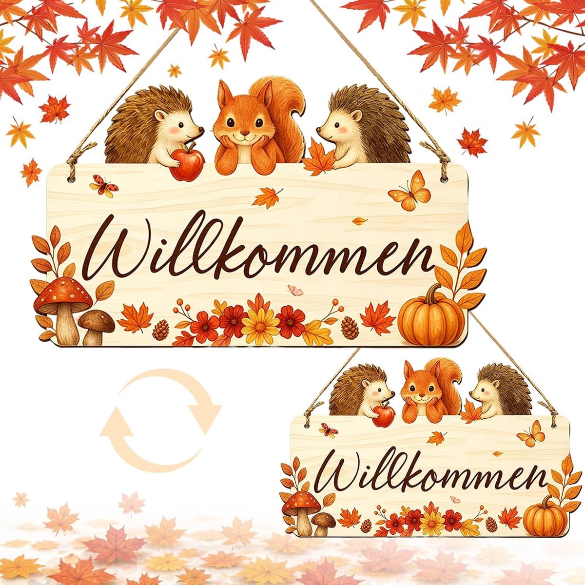 Herfstdecoratie deur - houten welkomsbord - dubbelzijdig ontwerp - gezellige sfeer voor de ingang - ShopVlot