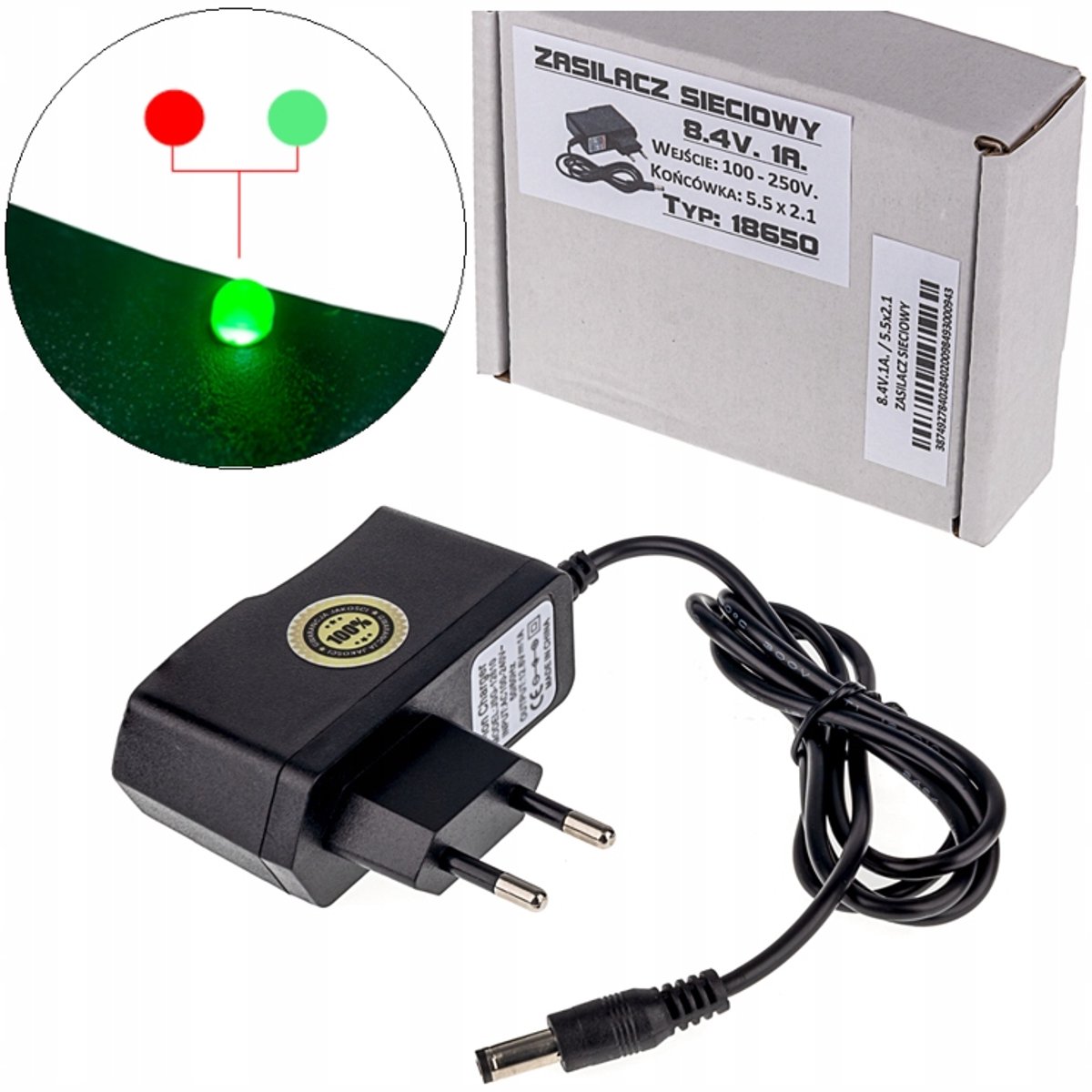 8.4V 1A Netvoeding Adapter (5.5x2.1mm) Kabel 90cm