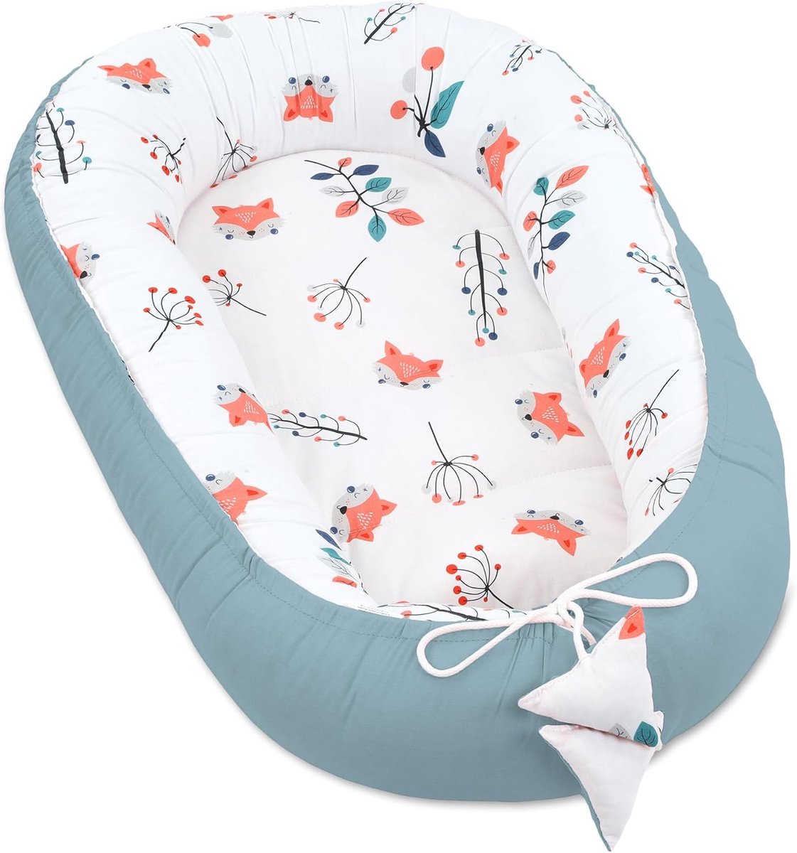 Baby nestje 90x50cm - Fox sage - Robuuste randen - Veilig en knus voor onderweg - ShopVlot