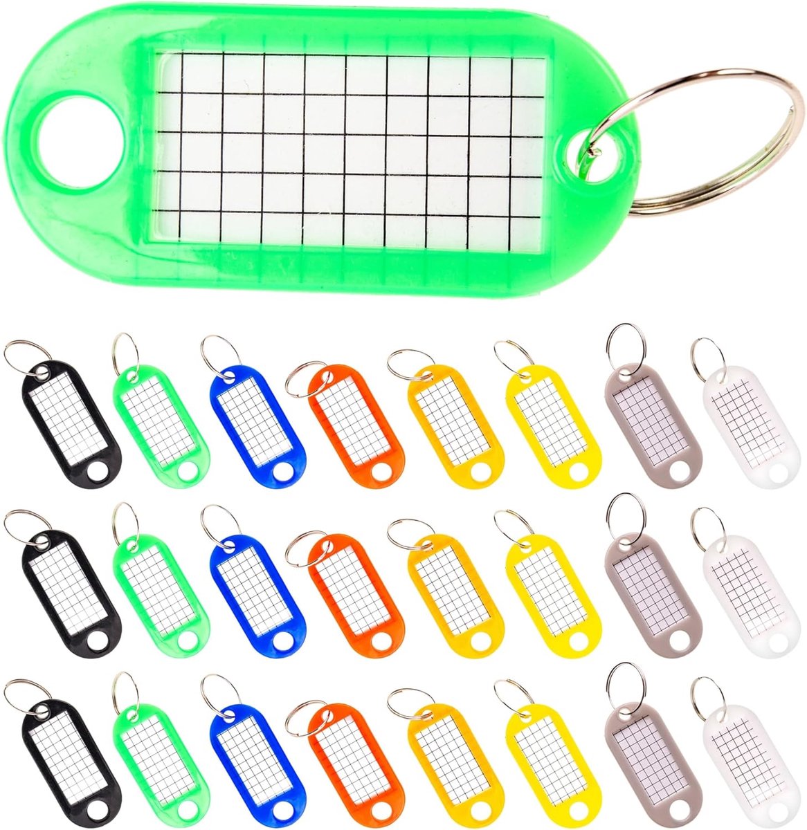 Sleutelhangers 24 x 8 kleuren - labels 3 x 1,5 cm - split ring voor sleutelorganisatie - ShopVlot