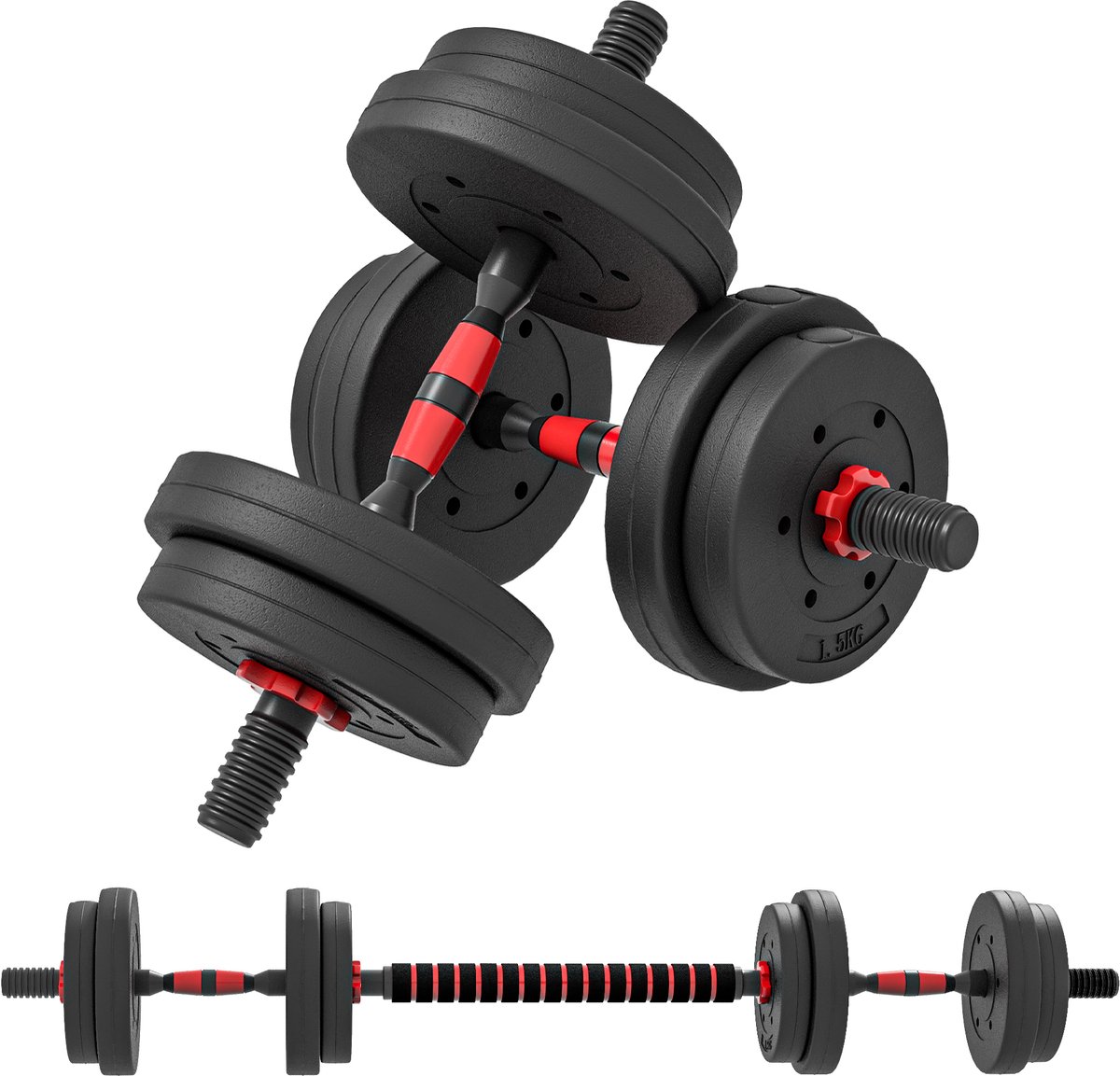 Verstelbare Dumbbells Set 15kg Halterstang voor Fitness Thuis en Sportschool