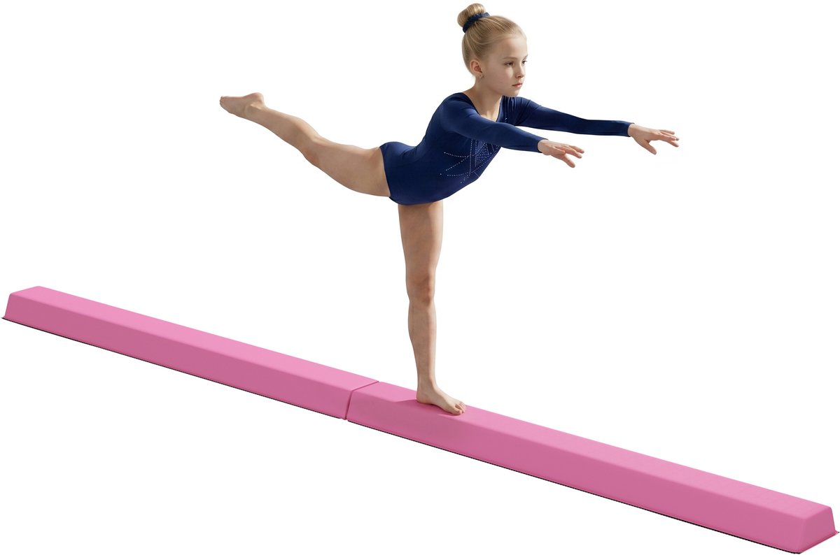 ROLIPO Turnbalk-Opvouwbare Evenwichtsbalk 2.4 m – Turnbalk met Antislip Onderzijde – Voor Kinderen vanaf 3 Jaar – Tot 80 kg – Lichtrood