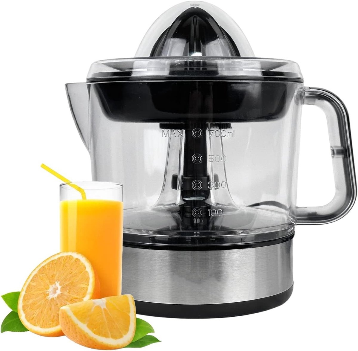 Citruspers elektrisch - Roestvrij staal - 700 ml - Met 2 Verwisselbare Kegels en Dubbele Draairichting - Voor Citrusvruchten