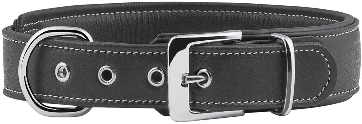 Knuffelwuff zachte echt lederen hondenhalsband Glendale zwart 38-45cm, 4cm