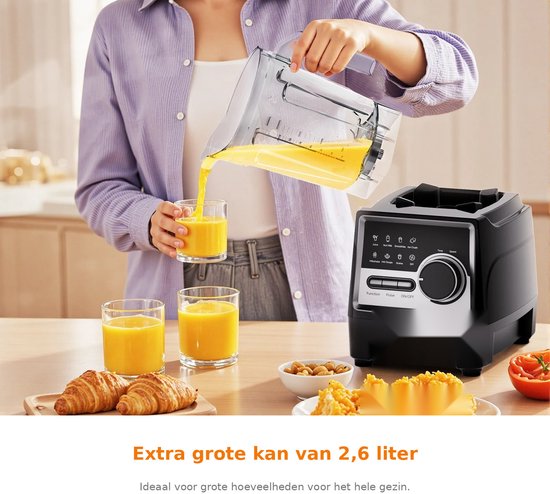 Seth Select Smoothie Blender - 1500W - 2,6L - BPA-vrije Blenderkan - 6 RVS messen - 7 programma's - Zelfreinigend - Zwart van Seth Select — afbeelding 2