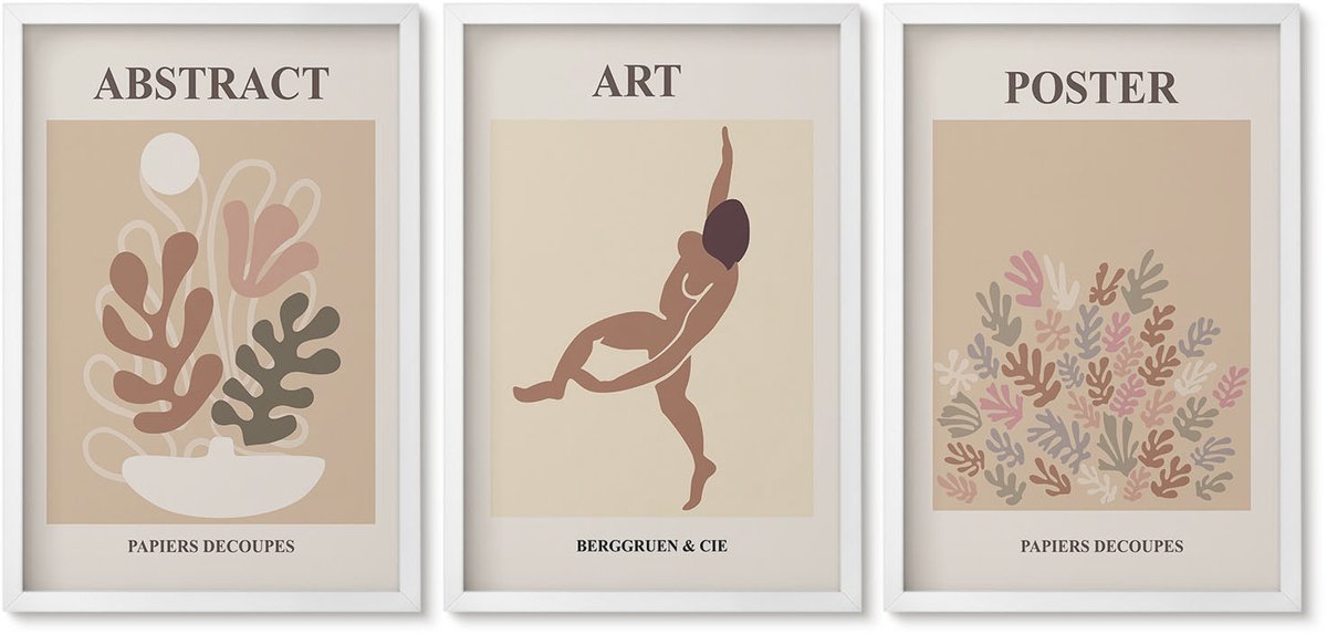 Wallfluent 3-Delige Schilderij Set - Stijlvolle Abstracte Composities Van Henri Matisse - 40 x 60 - Schilderijen Set - Wanddecoratie - Woonkamer - Decoratieve Schilderijen