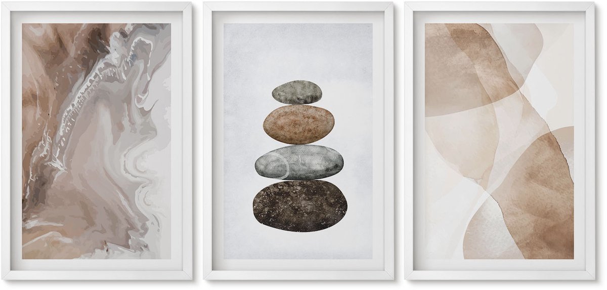 Wallfluent 3-Delige Schilderij Set - Abstracte Vormen, Geschilderde Structuren In Pastelkleuren. - 40 x 60 - Moderne Wanddecoratie - Slaapkamer