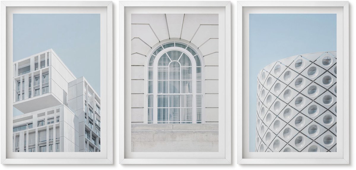 Wallfluent 3-Delige Schilderij Set - Moderne Architectuur: Minimalisme En Geometrie - 40 x 60 - Muurdecoratie - Interieur Decoratie