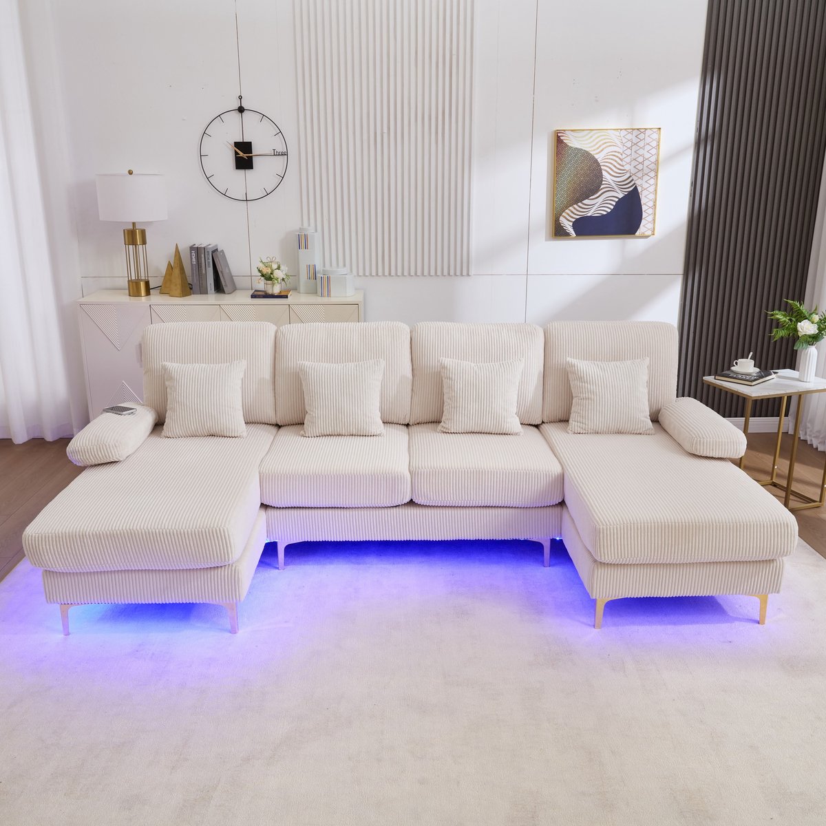 Sweiko U-Bank - LED-verlichting - USB Type-C - 4 kussens - Beige