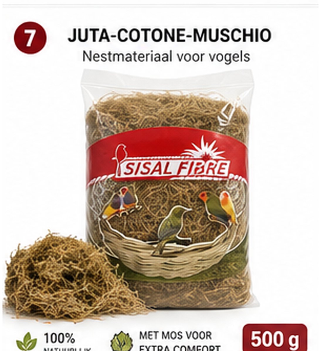 Sisal Fibre Nestmateriaal Jute-Katoen-Mos 500 g