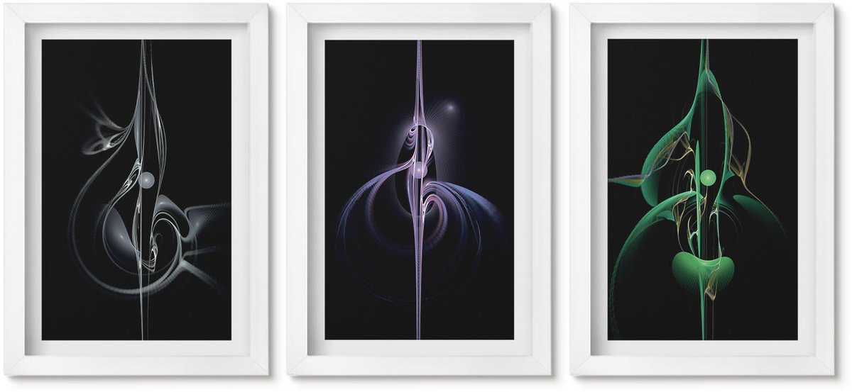 Wallfluent 3-Delige Schilderij Set - Abstracte Patronen In Zwart- En Kleurtinten - 20 x 30 - Wanddecoratie - Schilderijen Set - Kantoor - Woonkamer Decoratie