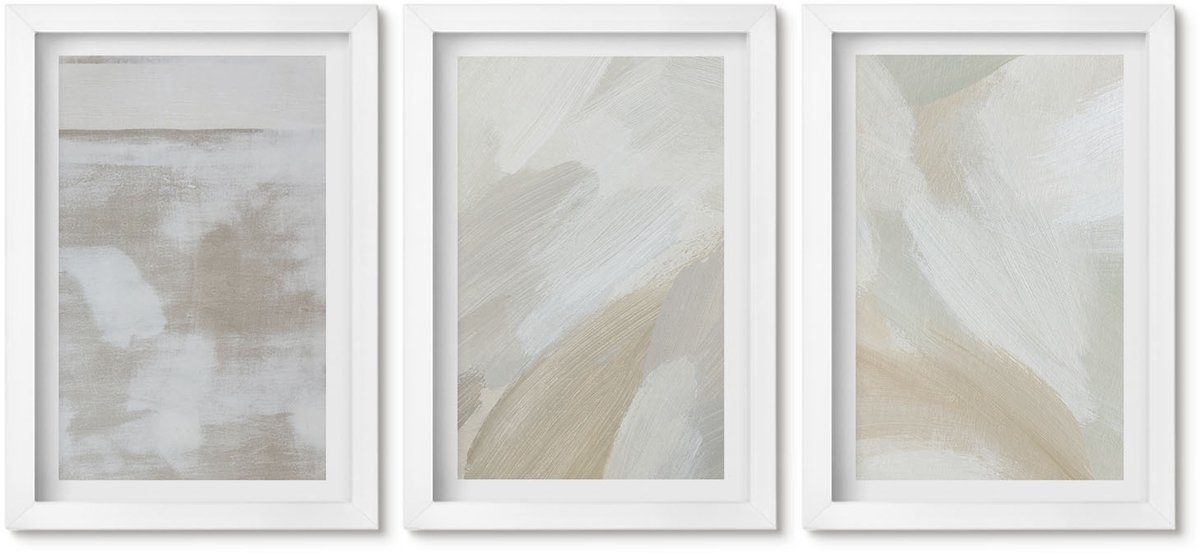 Wallfluent 3-Delige Schilderij Set - Abstracte Penseelstreken Op Canvas - 20 x 30 - Schilderijen Set - Wanddecoratie - Woonkamer