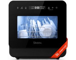 Skoov Vrijstaande mini vaatwasser met waterreservoir - Afwasmachine vrijstaand - Dishwasher - Vaatwas - Met bestekmand - Kleine vaatwasmachine - Smalle - Tafel - Camping - Zwart - Compact - 5 Couverts - 7 wasprogramma’s