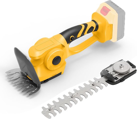 2-in-1 Draadloze Heggenschaar En Grasmaaier - 45° Verstelbare Kop Snelsluiting Dubbele Veiligheidsschakelaar Ergonomische Handgreep - Compatibel Met Dewalt 18V/20V Accu (Niet Inbegrepen) - Geel — afbeelding 2