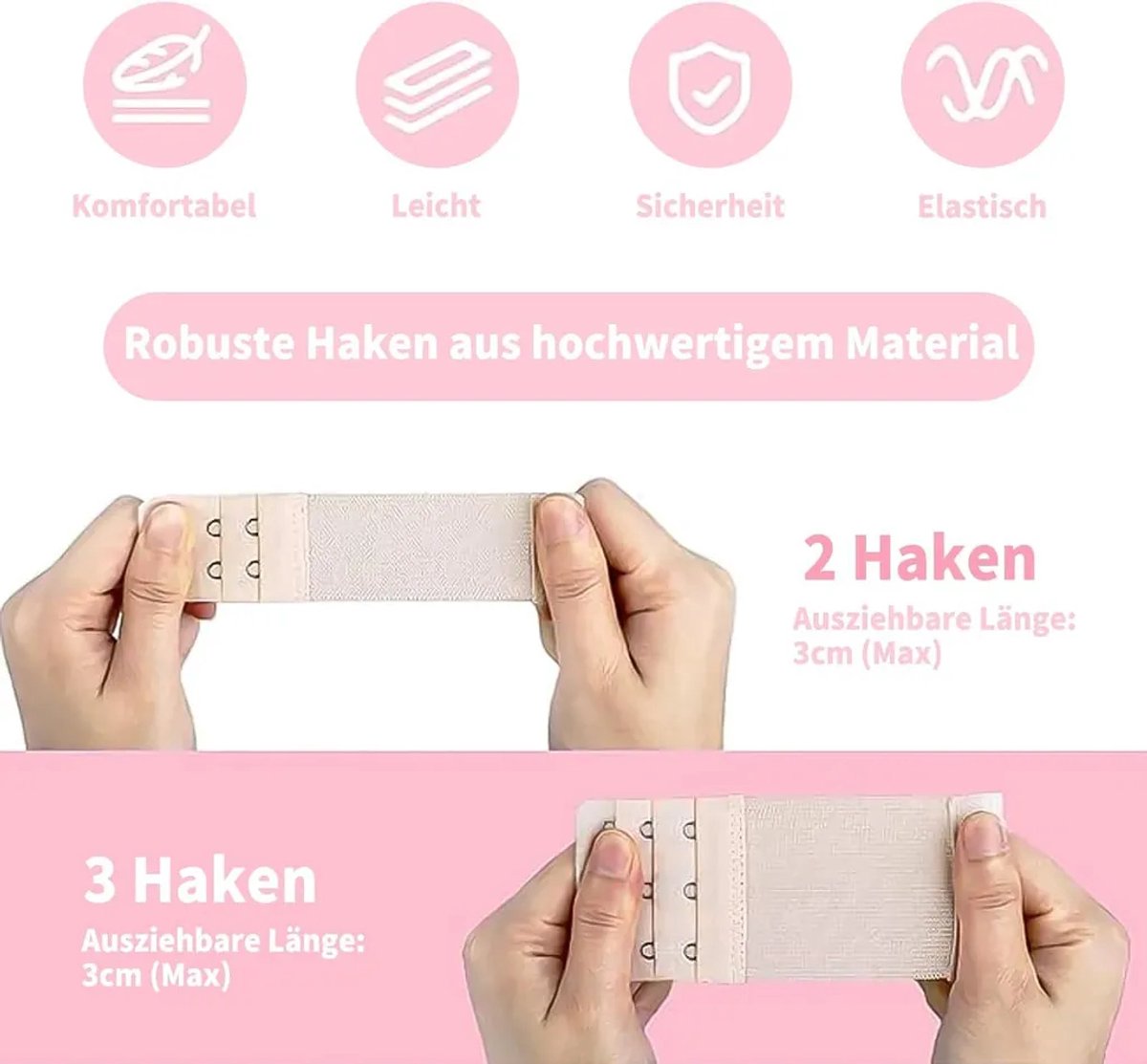 BH-verlengstukken, 12 stuks, elastisch materiaal, 3x3 haakjes, Geschikt voor gewichtstoename, zwangerschap en borstvoeding.