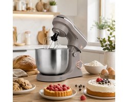 Berlinger Haus® Keukenmachine 1300W – Krachtige Mixer met 5L RVS Mengkom – 6 Snelheidsstanden – Pulsefunctie – Matt Taupe