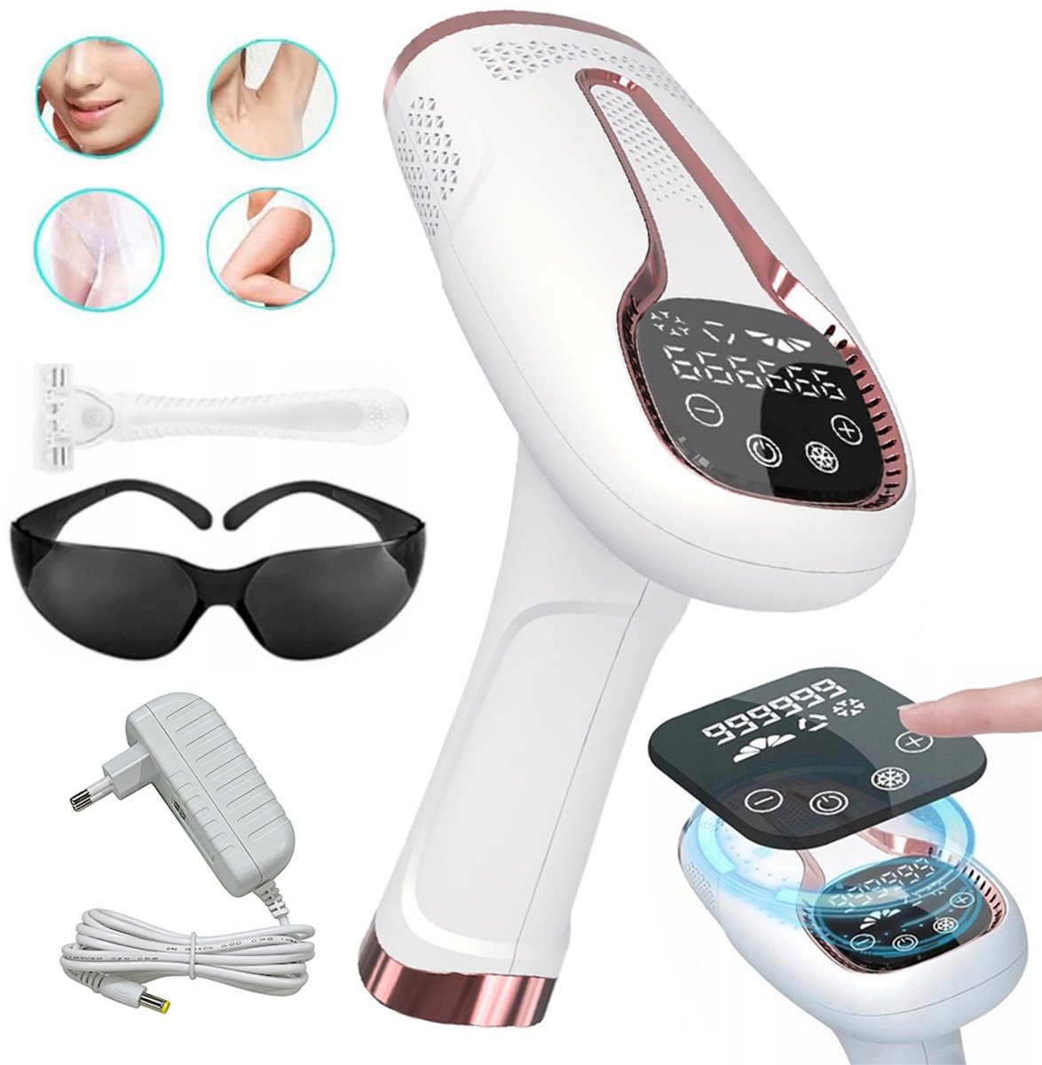 IPL-laserontharingsapparaat - Ice Point-ontharingsapparaat - Handapparaat voor ontharing - Koele en pijnloze ontharing - Geschikt voor ontharing van gezicht, lichaam en bikinilijn - Huidverjonging voor het hele lichaam - Unisex - ABS